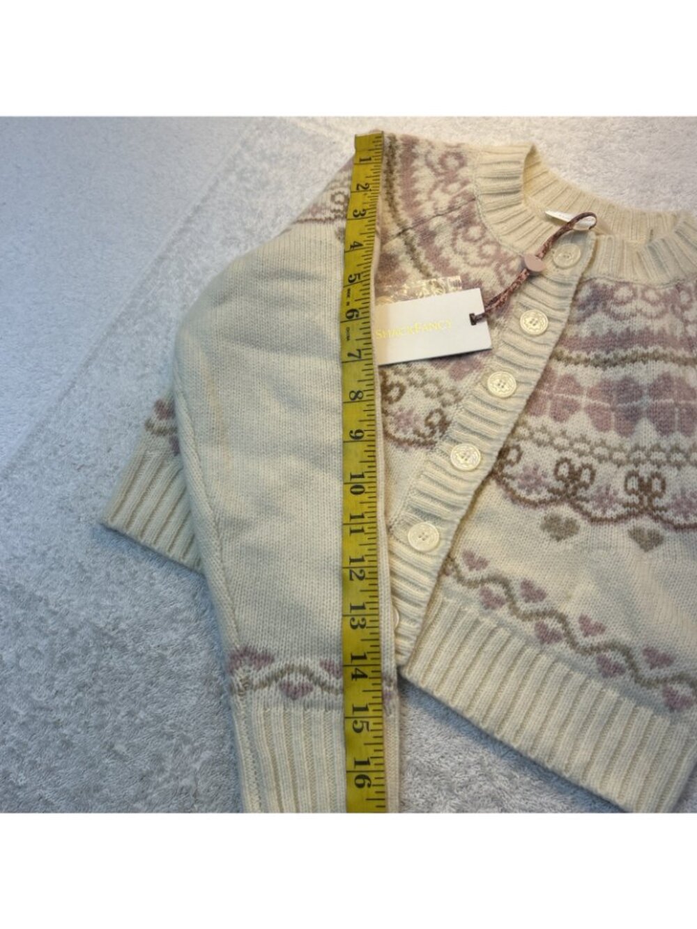 LoveShackFancy Girls Cream/Rose Cardigan Sweater 100% Wool Size M New w/Tags - Picture 8 of 11